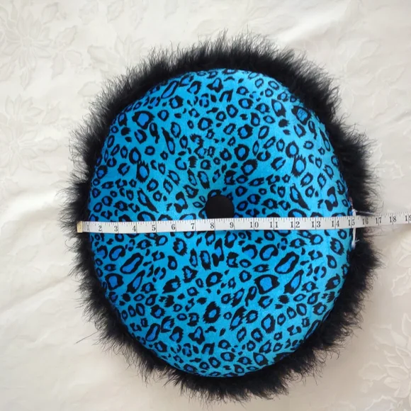 Velvet round Pink Bleu pillow Cushion feather trim Leopard Animal Print - Picture 4 of 6
